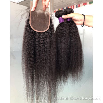Kinky Straight Human Hair Bundles Natural Color Cuticle Aligned Indian Virgin Hair Extensions Yaki Bundle Deals Wholesale Vendor